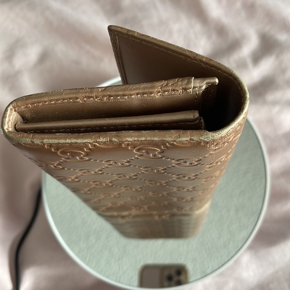 Rare Gucci Metallic Guccissima Leather Flap Over Wallet Heart GG Gold EMBOSSED - Picture 6 of 10